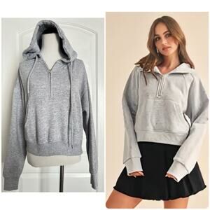 REFLEX 1/2 Zip Los Angeles Boutique Cropped Hoodie Sweatshirt Athleisure Gray S
